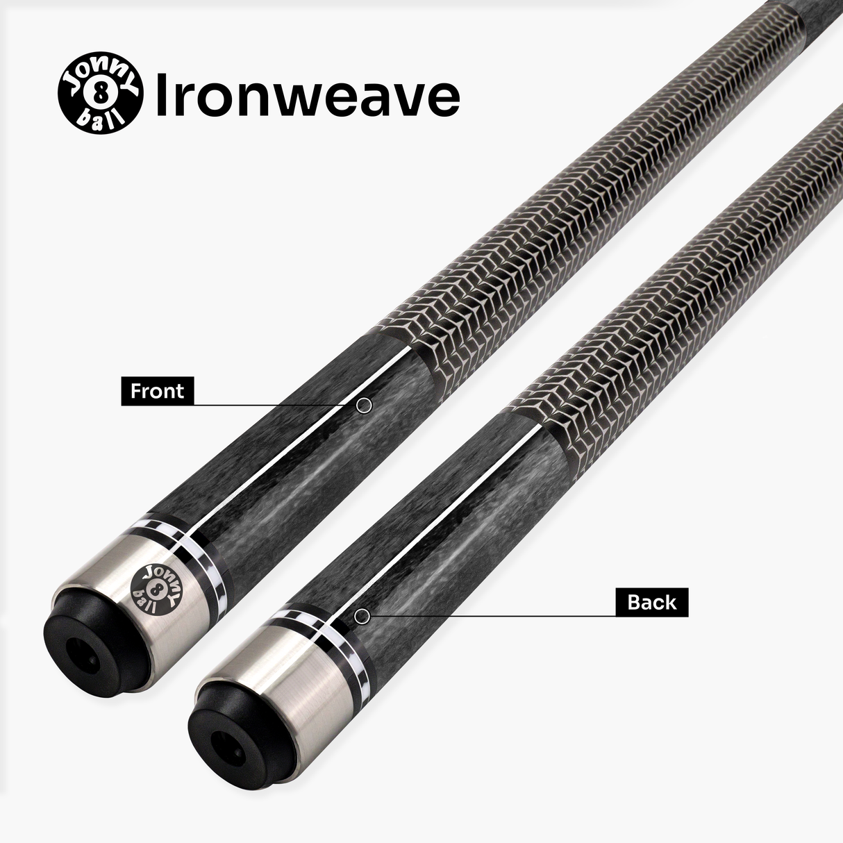 Jonny 8 Ball IRONWEAVE 2 Piece American Pool Cue and Case Set with 12.5mm Layered Leather Tip