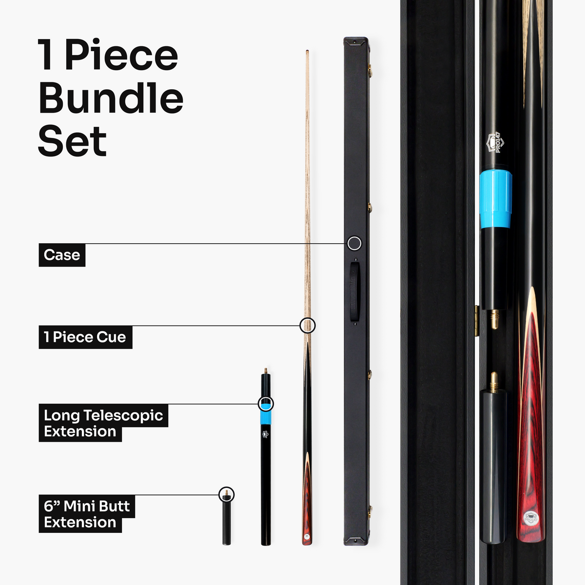PRO147 Trident 1 Piece Snooker and Pool Cue and Case Set with 9.5mm Layered Tip