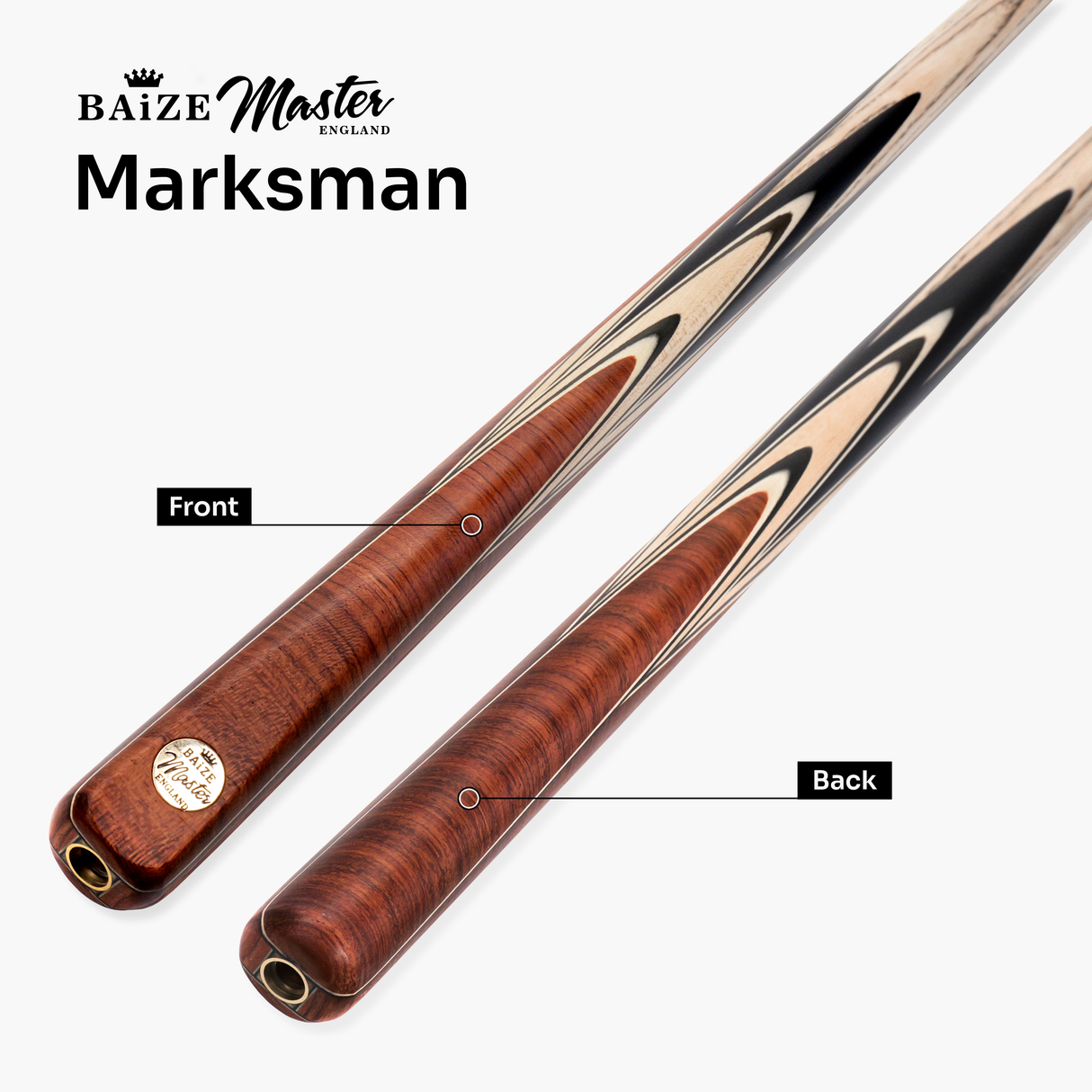 Baize Master Russet Marksman 57 Inch 1 Piece English Pool Cue with 8.5mm Baize Master Blue Pressed Tip