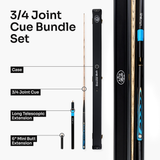 Baize Master Azure Centurion 3/4 Joint Snooker and Pool Cue and Case Set with 9.5mm Pro Impact Hybrid Tip Baize Master