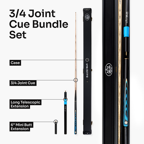 Baize Master Azure Centurion 3/4 Joint Snooker and Pool Cue and Case Set with 9.5mm Pro Impact Hybrid Tip Baize Master