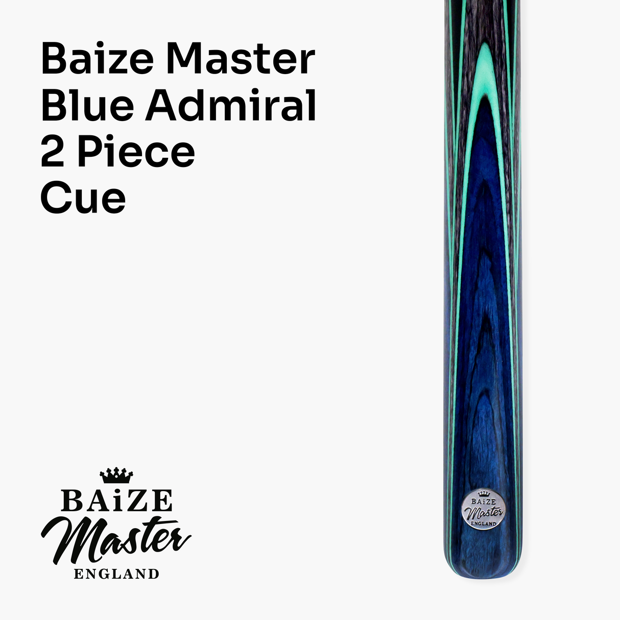 Baize Master Blue Admiral 2 Piece Snooker and Pool Cue with 9.5mm Pro-Impact Tip Baize Master