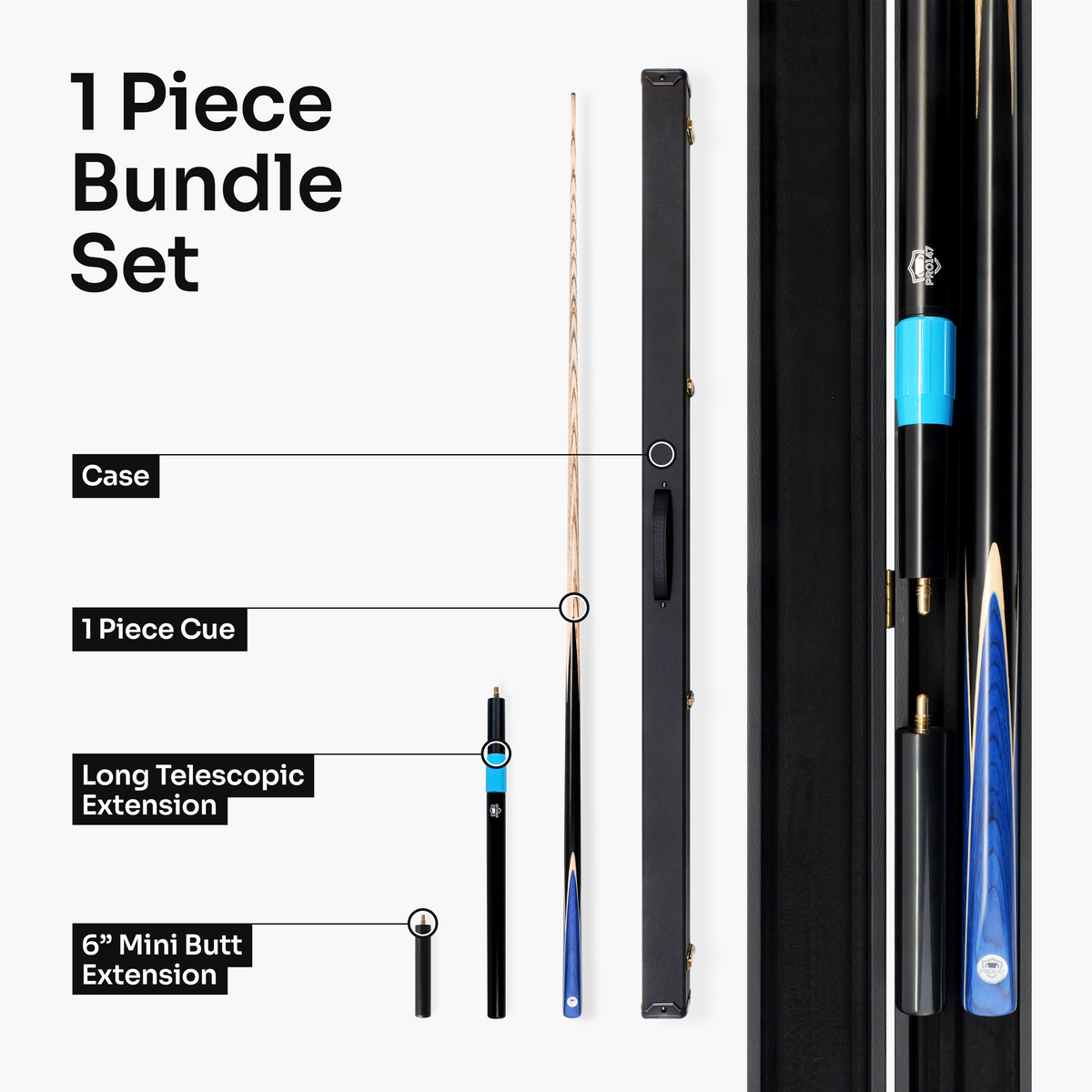 PRO147 Trident 1 Piece Snooker and Pool Cue and Case Set with 9.5mm Layered Tip
