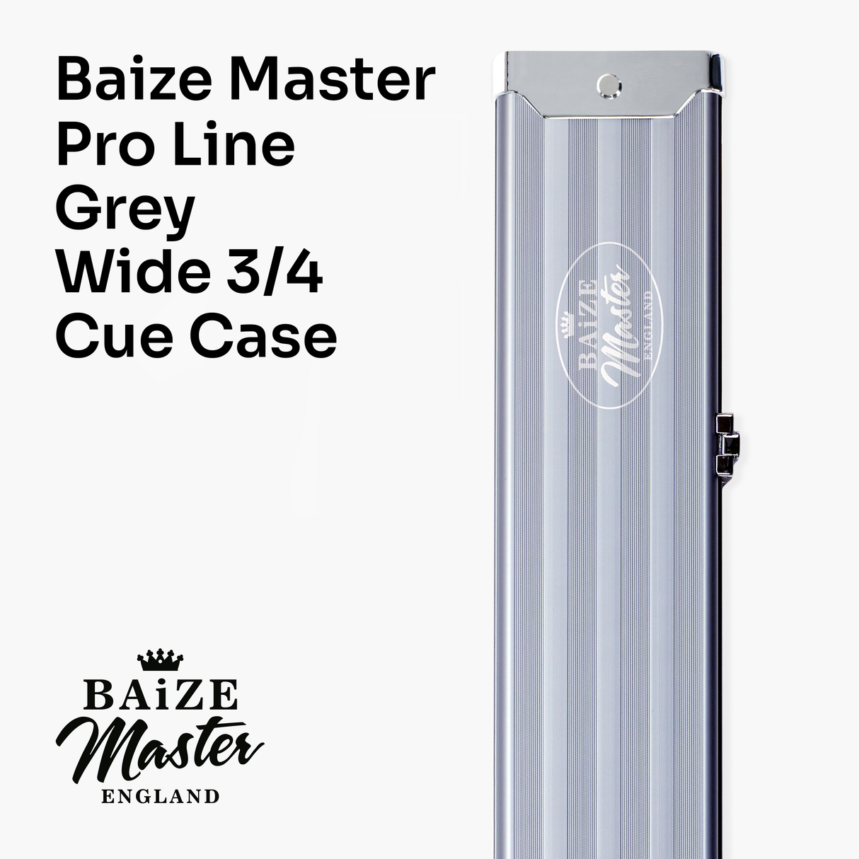 Baize Master WIDE GREY 3/4 PRO LINE Aluminium Metal Ends Snooker Pool Cue Case - Holds 2 Cues