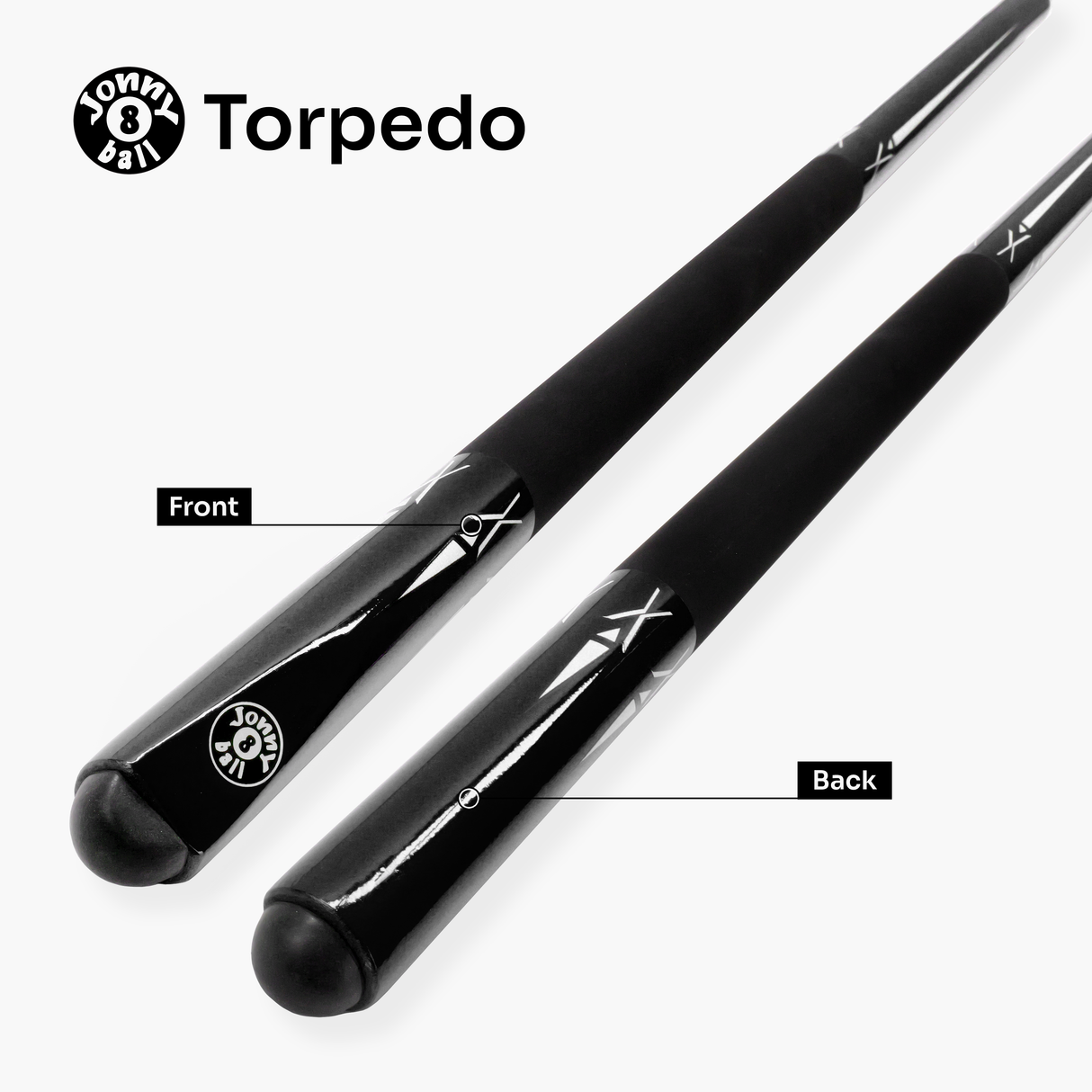 Jonny 8 Ball BLACK TORPEDO 48 Inch 2 Piece Junior Kids Snooker Pool Cue 9.5mm Tip