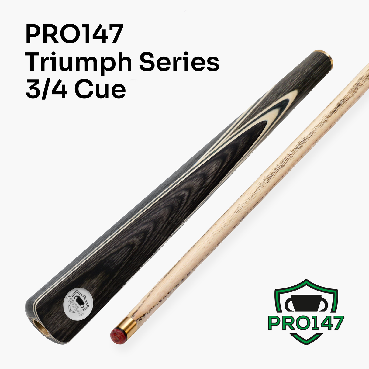PRO147 TRIUMPH 3/4 Joint Premium Ash Snooker and Pool Cue and Case Set with 9.5mm Professional Layered Tip