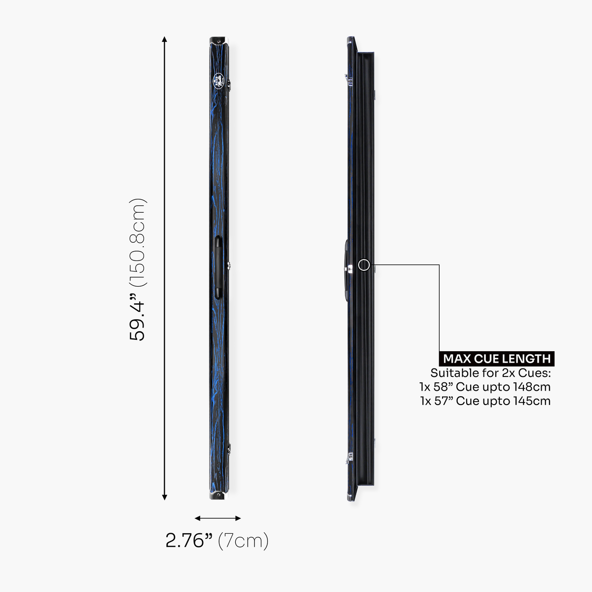 Baize Master Woodgrain 1 Piece 2 Slot Aluminium Snooker and Pool Cue Case - Holds 2 Cues