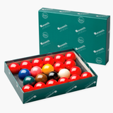 Aramith Premier 2 1/16" Full Size 22 Snooker Balls with Baize Master Silver Ball Case and Towel