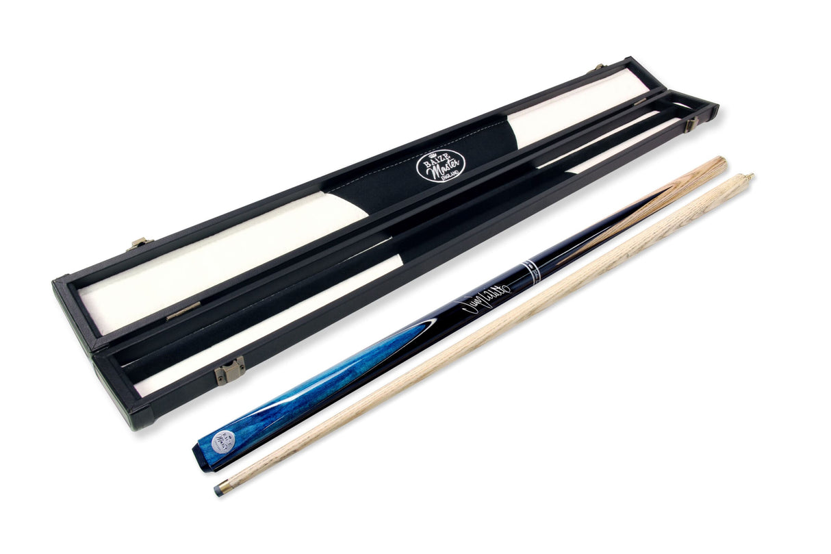 Baize Master Jimmy White Signature Blue Conquest 48 Inch 2 Piece Snooker Pool Cue and Case Set with 2 Piece Black White Interior Case - 9.5mm Tip