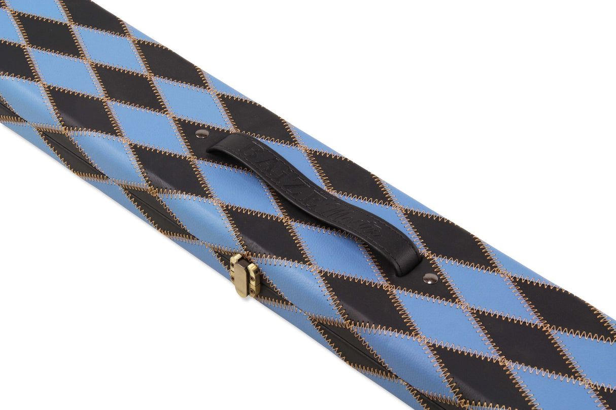 Baize Master 3/4 Joint WIDE 3 Slot BLUE DIAMONDS Luxury Round End Snooker Pool Cue Case with Studs - Holds 2 Cues