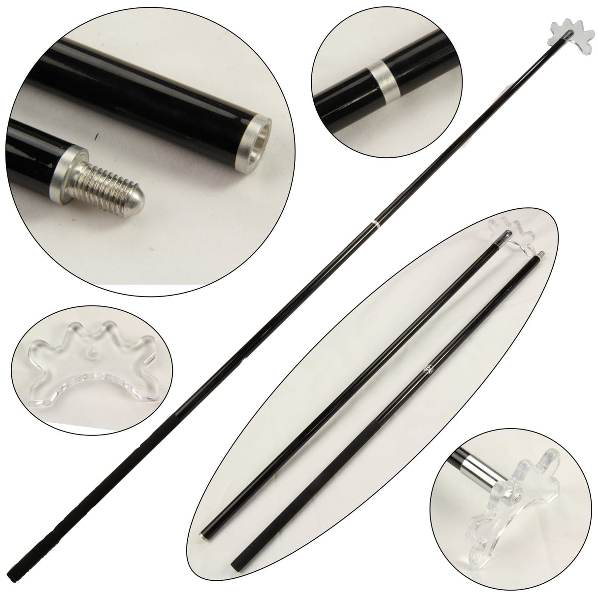 57 Inch Jonny 8 Ball Black Carbon 2pc SLIM LINE Snooker CUE REST and CLEAR Rest Head - Transportable