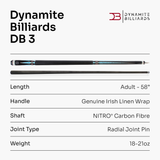 Dynamite Billiards DB3 Nitro Carbon Fiber American Pool Cue – 11.9mm HOW Black Tip – Designed by Darren Appleton