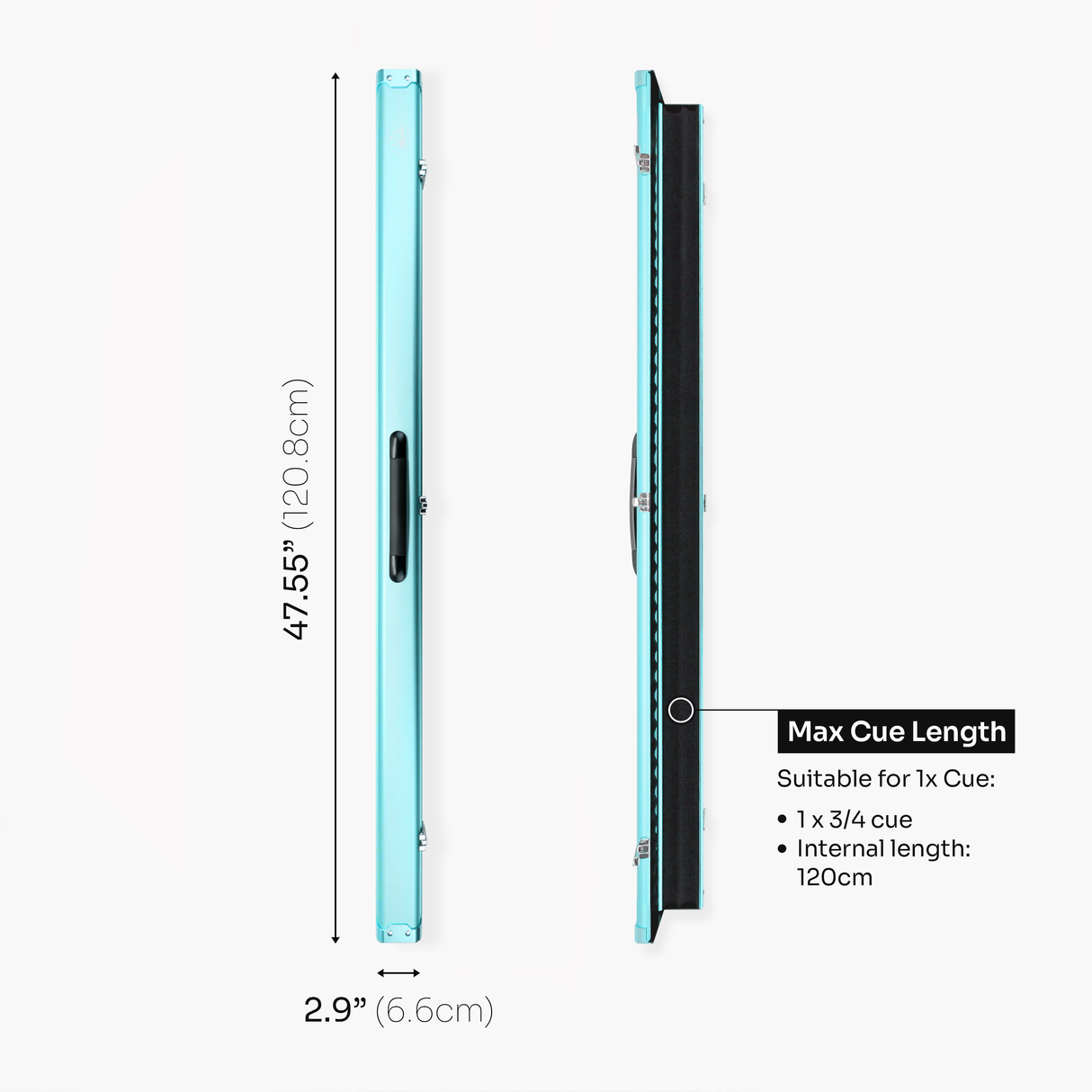 Baize Master Summit ¾ 2 Slot Luxury Aluminium Snooker and Pool Cue Case with Chunky Metal Ends – Holds 1 x ¾ Joint Cue + Extensions