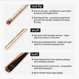 Baize Master Crucible 57 Inch 3/4 Jointed Snooker Pool Cue and Case Set 9.5mm Tip