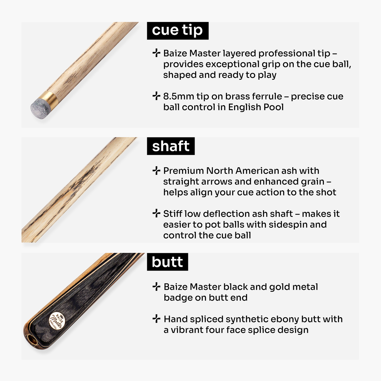 Baize Master Vintage Marksman ¾ Joint English Pool Cue with 8.5mm Baize Master Blue Pressed Tip