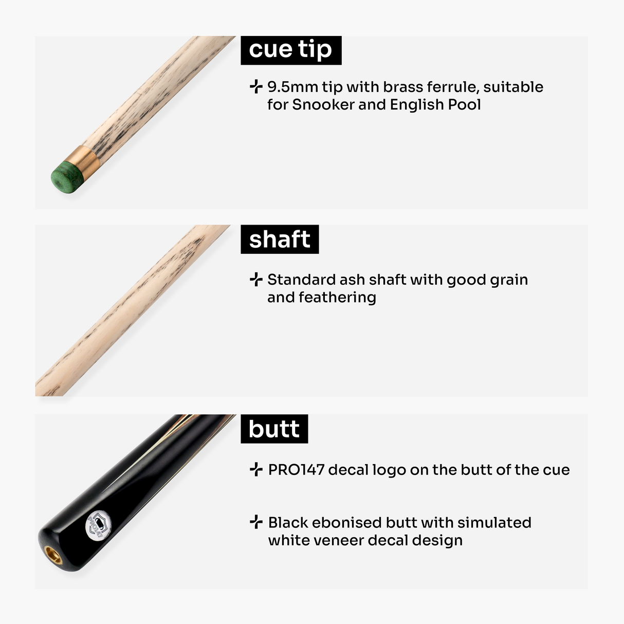 PRO147 Saturn Eclipse 3/4 Joint Snooker and Pool Standard Cue and Case Set with 9.5mm Green Layered Tip