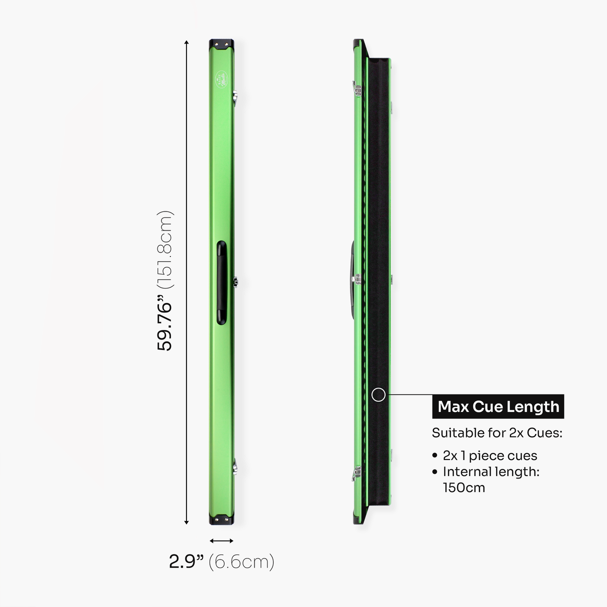 Baize Master Summit One Piece Two Slot Luxury Aluminium Snooker and Pool Cue Case with Chunky Metal Ends – Holds 2 x One Piece Cues