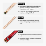 Baize Master CONQUEST 52 Inch 2 Piece Junior Snooker Pool Cue with 9.5mm Tip