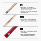 Baize Master Admiral ¾ Joint Snooker and Pool Cue with 9.5mm Blue Pressed Tip
