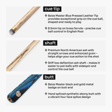 Baize Master Azure Marksman ¾ Joint English Pool Cue with 8.5mm Baize Master Blue Pressed Tip
