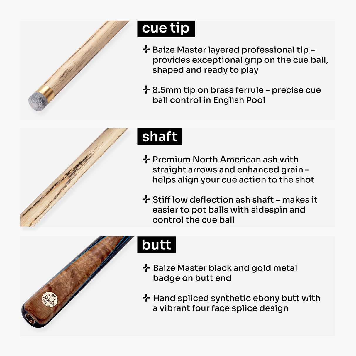 Baize Master Blue Marksman ¾ Joint English Pool Cue with 8.5mm Baize Master Blue Pressed Tip