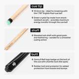 Jonny 8 Ball Juggernaut 57 Inch 1 Piece Ash English Pool Break Cue with Phenolic Ferrule and 10.5mm Crystal Tip
