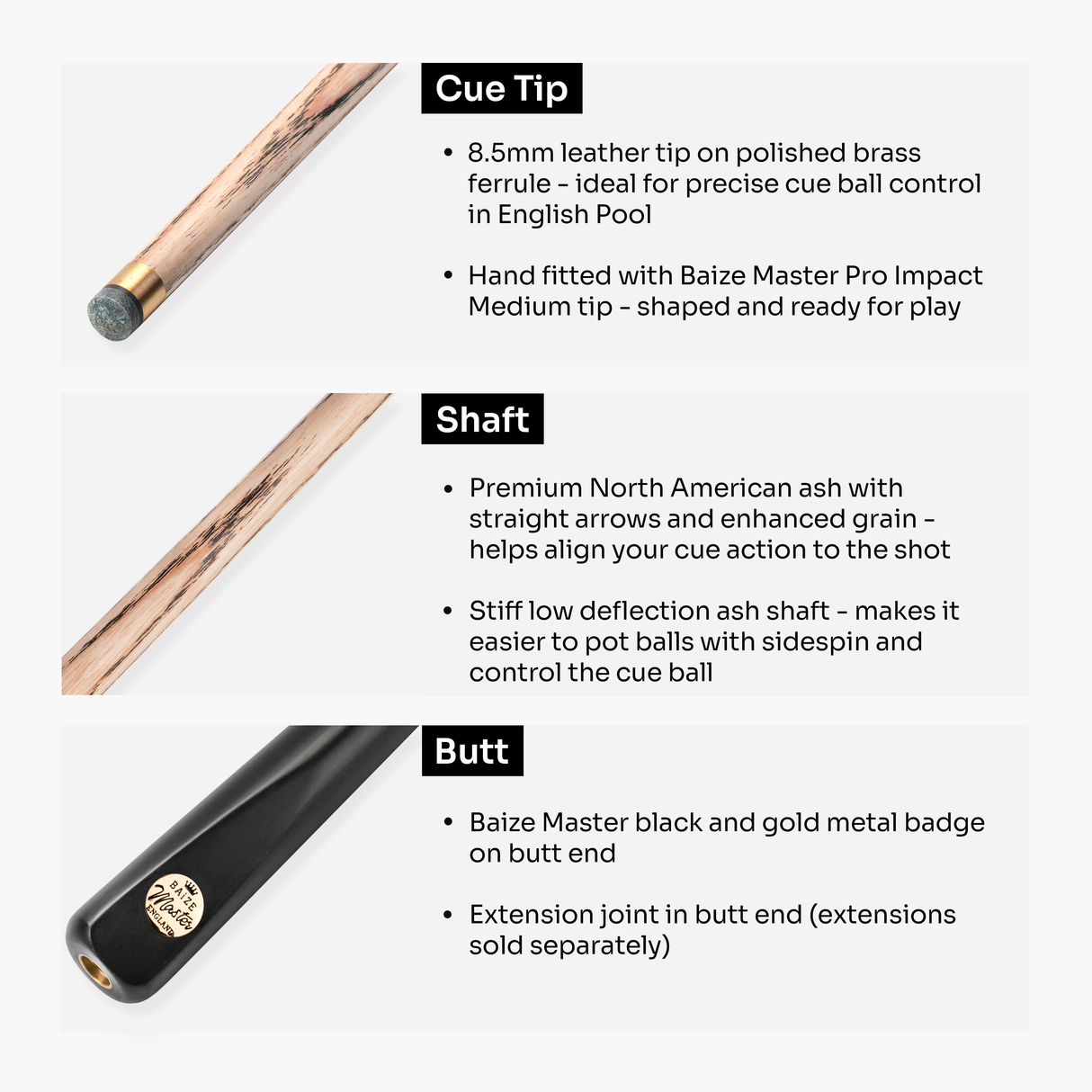 Baize Master Raven Marksman ¾ Joint English Pool Cue with 8.5mm Baize Master Pro Impact Hybrid Tip