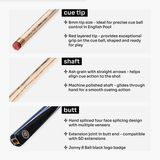 Jonny 8 Ball 3/4 SNIPER 57 Inch Ash English Pool Cue with 8mm Layered Pro Tip