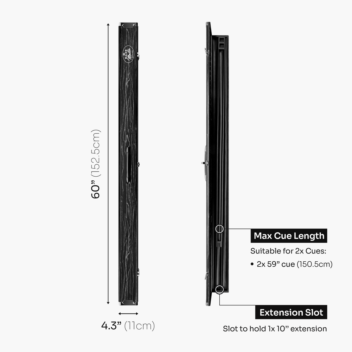 Baize Master Woodgrain 1 Piece 3 Slot Aluminium Snooker and Pool Cue Case - Holds 2 Cues + Extensions