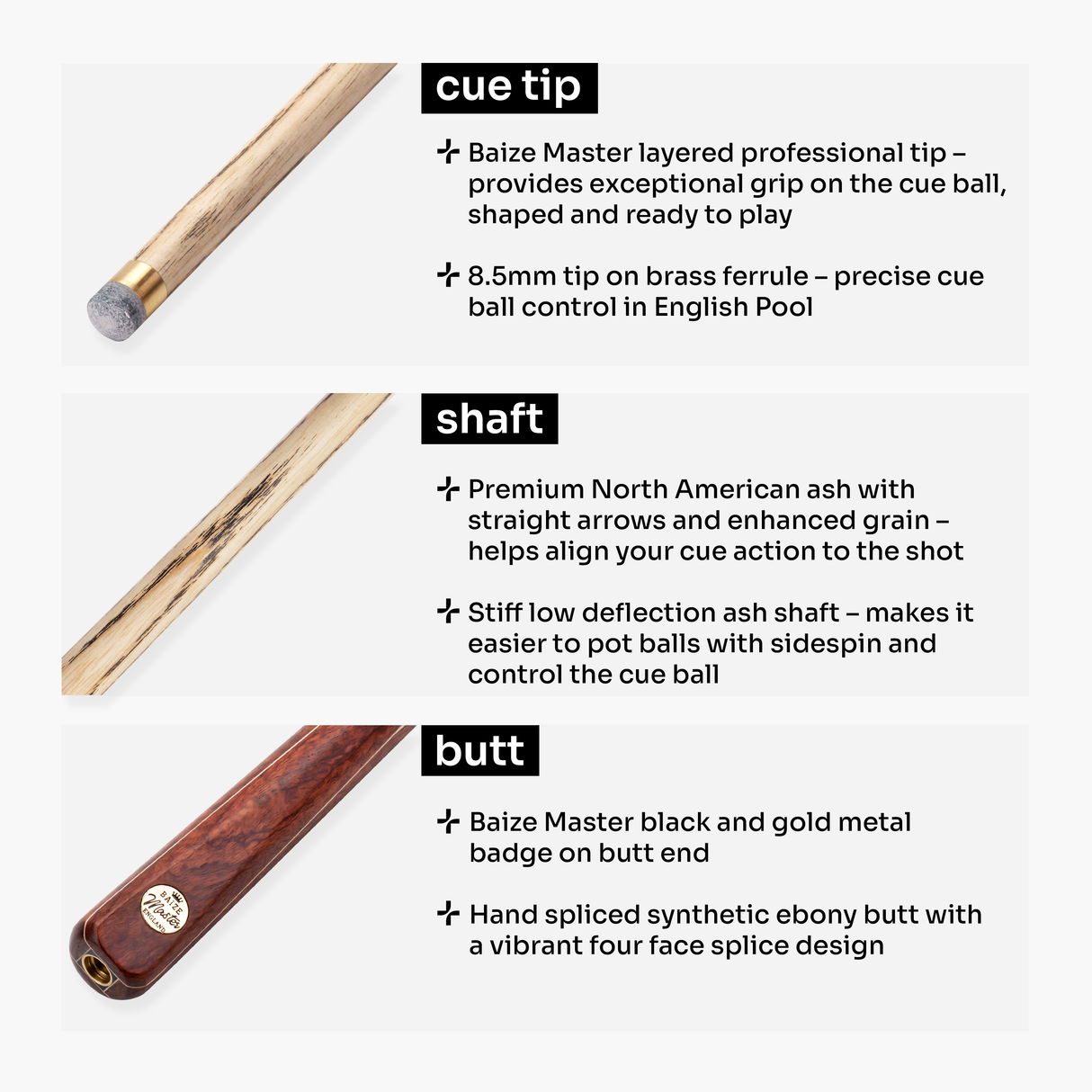 Baize Master Classic Marksman ¾ Joint English Pool Cue with 8.5mm Baize Master Blue Pressed Tip