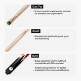 PRO147 Lancet 3/4 Joint Snooker and Pool Cue with 9.5mm Green Layered Tip