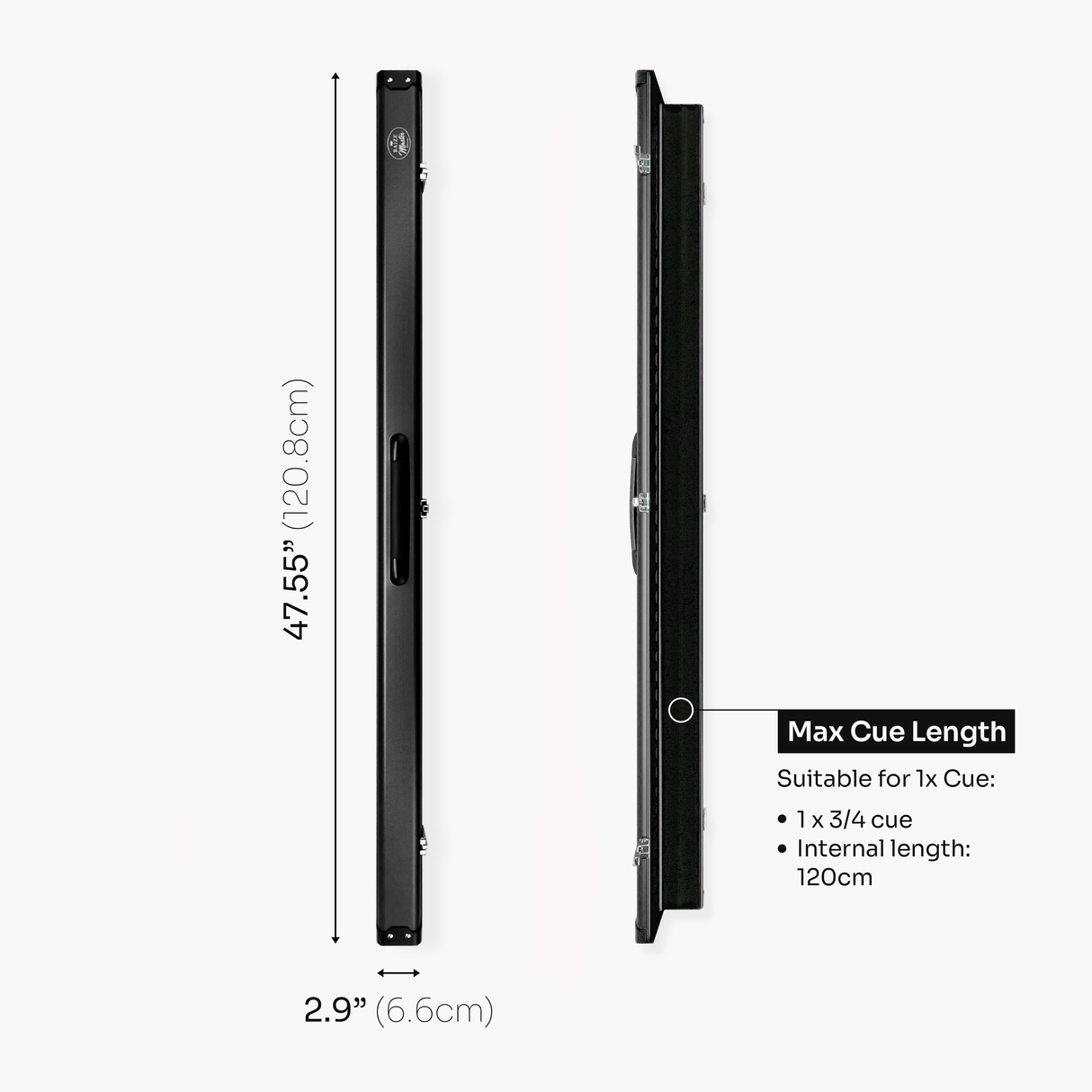 Baize Master Summit ¾ 2 Slot Luxury Aluminium Snooker and Pool Cue Case with Chunky Metal Ends – Holds 1 x ¾ Joint Cue + Extensions