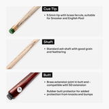 PRO147 Traditional Eclipse 3/4 Joint Snooker and Pool Cue 9.5mm Green Layered Tip