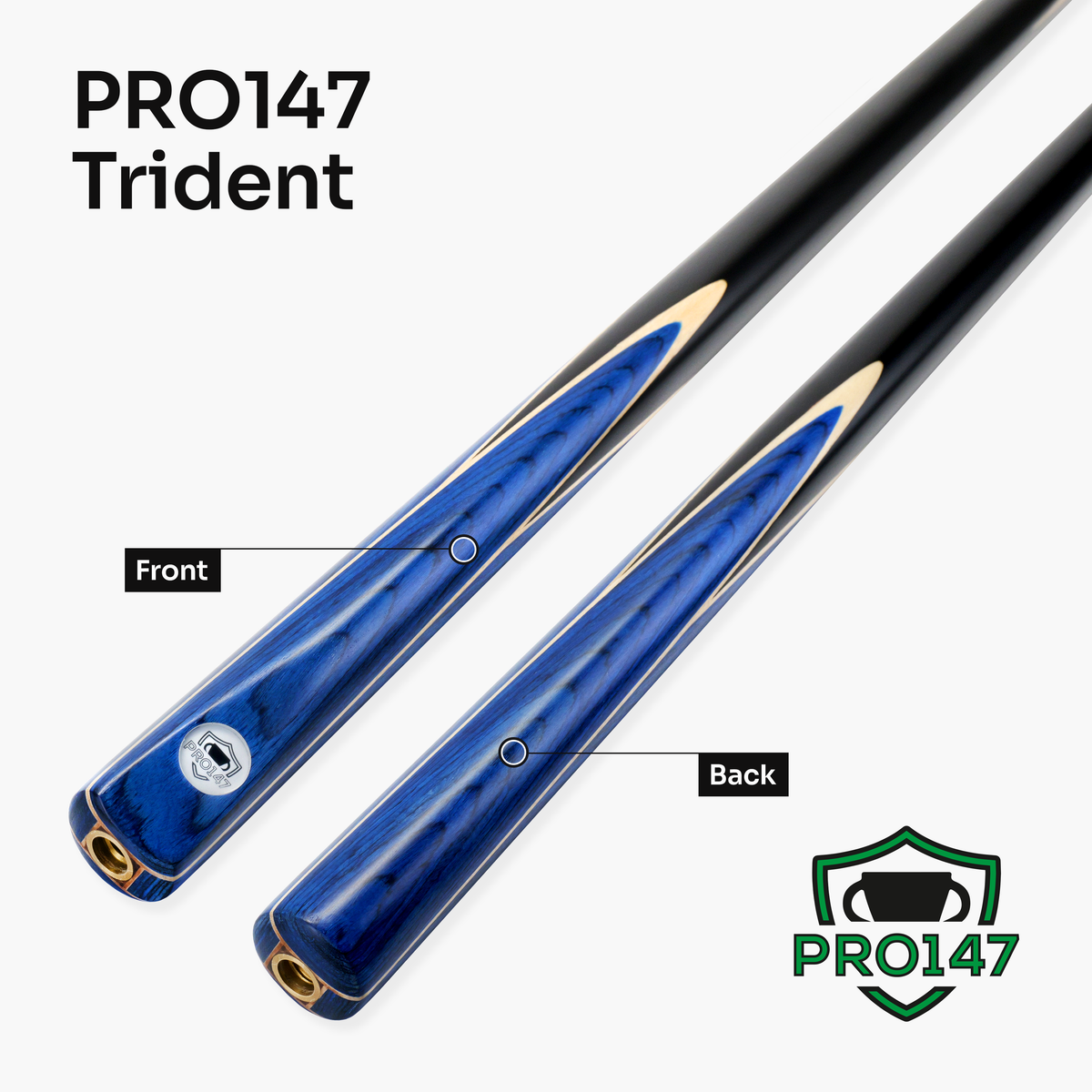 PRO147 Trident 1 Piece Snooker and Pool Cue and Case Set with 9.5mm Layered Tip