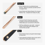 Baize Master Lunar Marksman ¾ Joint English Pool Cue with 8.5mm Baize Master Pro Impact Hybrid Tip
