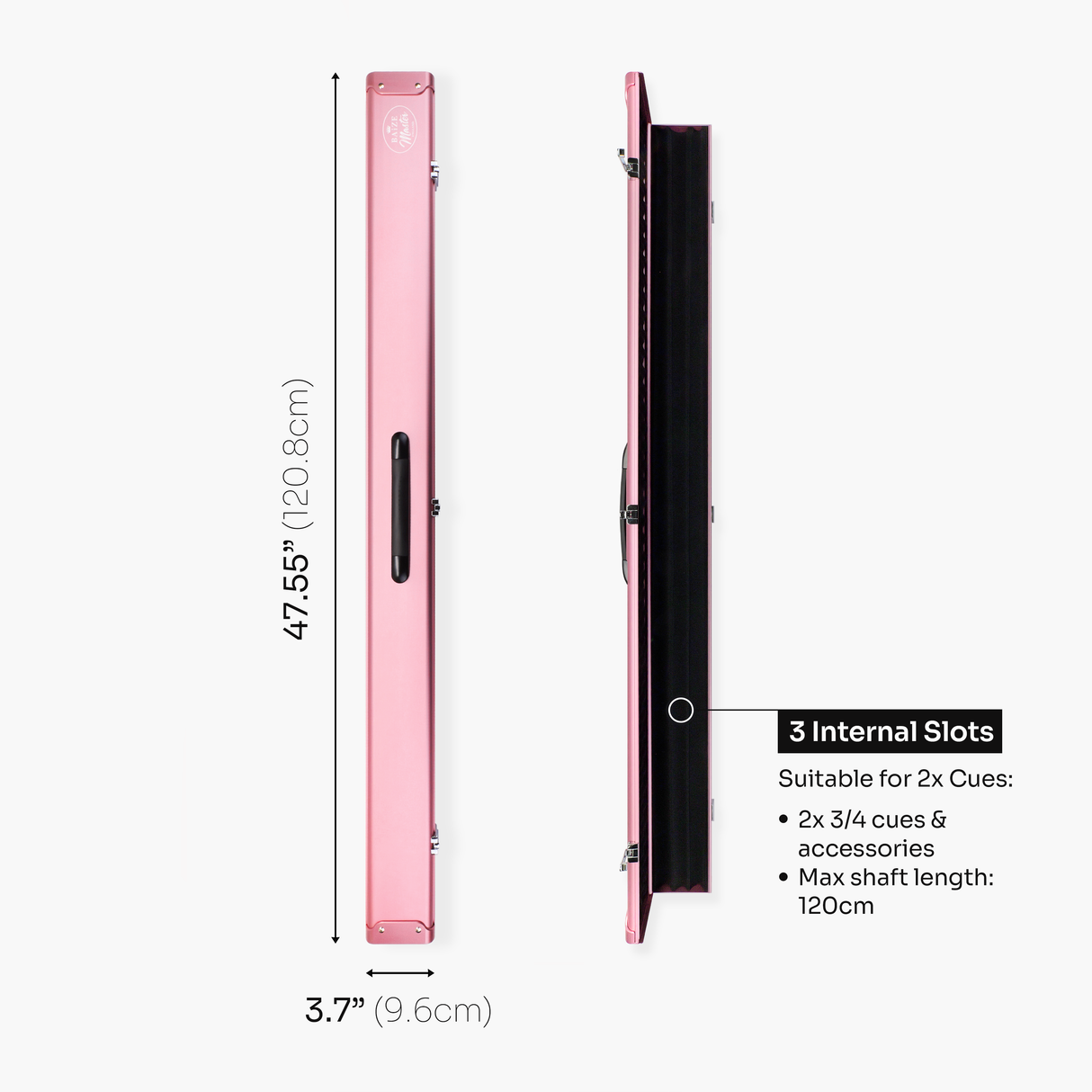 Baize Master Summit ¾ 3 Slot Luxury Aluminium Snooker and Pool Cue Case with Chunky Metal Ends – Holds 2 x ¾ Joint Cues