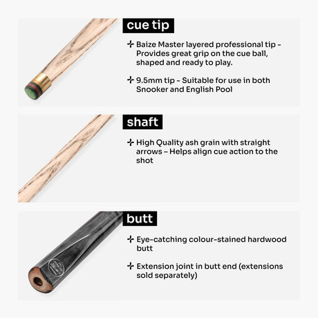 Baize Master CONQUEST 48 Inch 2 Piece Junior Snooker Pool Cue with 9.5mm Layered Tip Baize Master