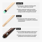 Jonny 8 Ball Juggernaut 57 Inch 1 Piece Ash English Pool Break Cue with Phenolic Ferrule and 10.5mm Crystal Tip