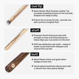 Baize Master Scarlet Marksman ¾ Joint English Pool Cue and Case Set with 8.5mm Baize Master Blue Pressed Tip