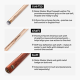 Baize Master Cedar Marksman 57 Inch 1 Piece English Pool Cue with 8.5mm Baize Master Blue Pressed Tip
