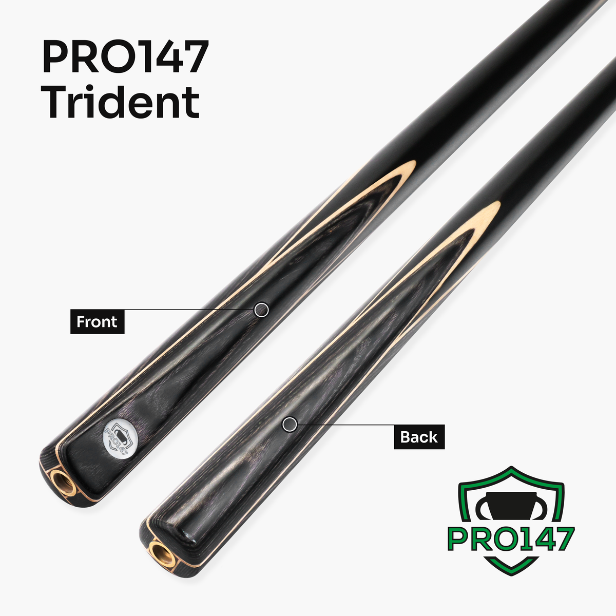 PRO147 Trident 1 Piece Snooker and Pool Cue and Case Set with 9.5mm Layered Tip