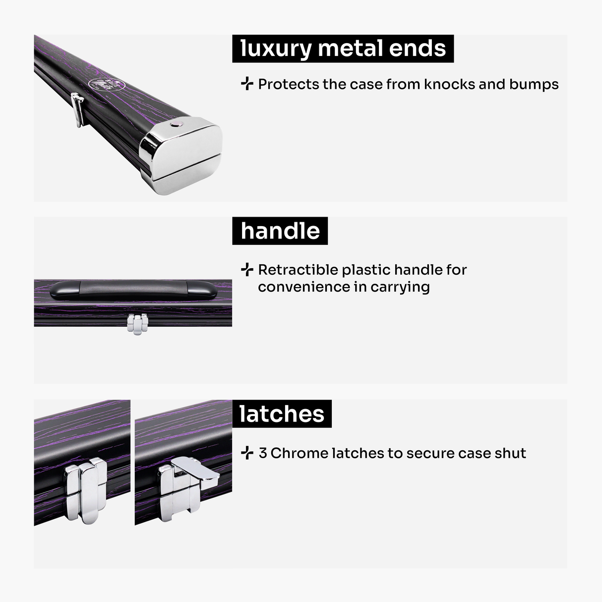 Baize Master Pro Aluminium One Piece Wood Grain Cue Case Metal Ends - Holds 2 Cues