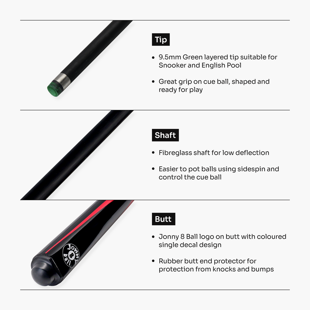 Jonny 8 Ball Inferno 2 Piece Graphite Fiberglass Cue and Case Set 9.5mm Green Layered Tip