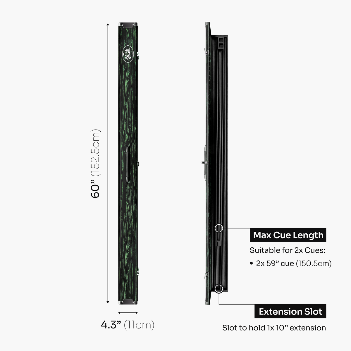 Baize Master Woodgrain 1 Piece 3 Slot Aluminium Snooker and Pool Cue Case - Holds 2 Cues + Extensions