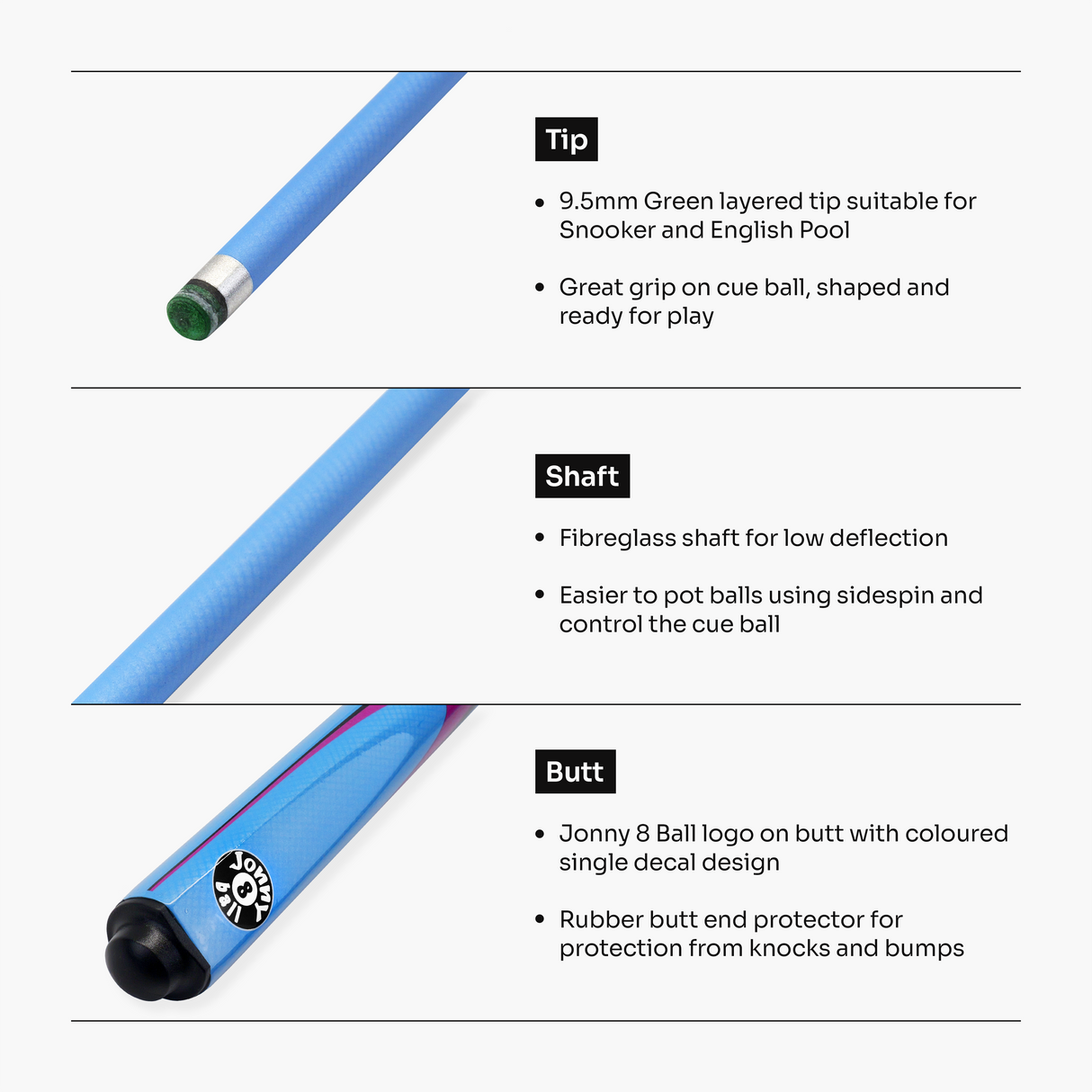 Jonny 8 Ball Inferno 2 Piece Graphite Fiberglass Cue and Case Set 9.5mm Green Layered Tip