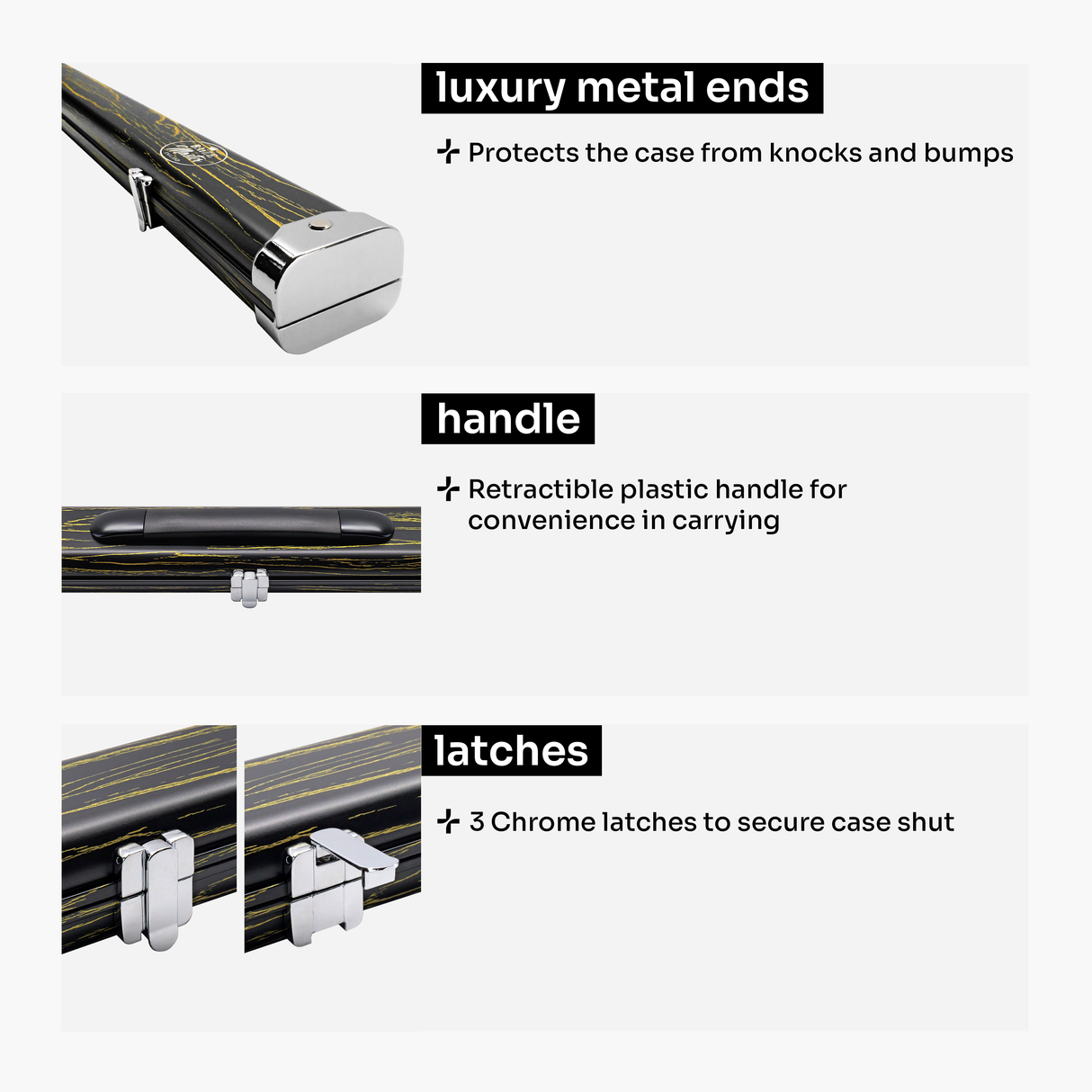 Baize Master Pro Aluminium One Piece Wood Grain Cue Case Metal Ends - Holds 2 Cues