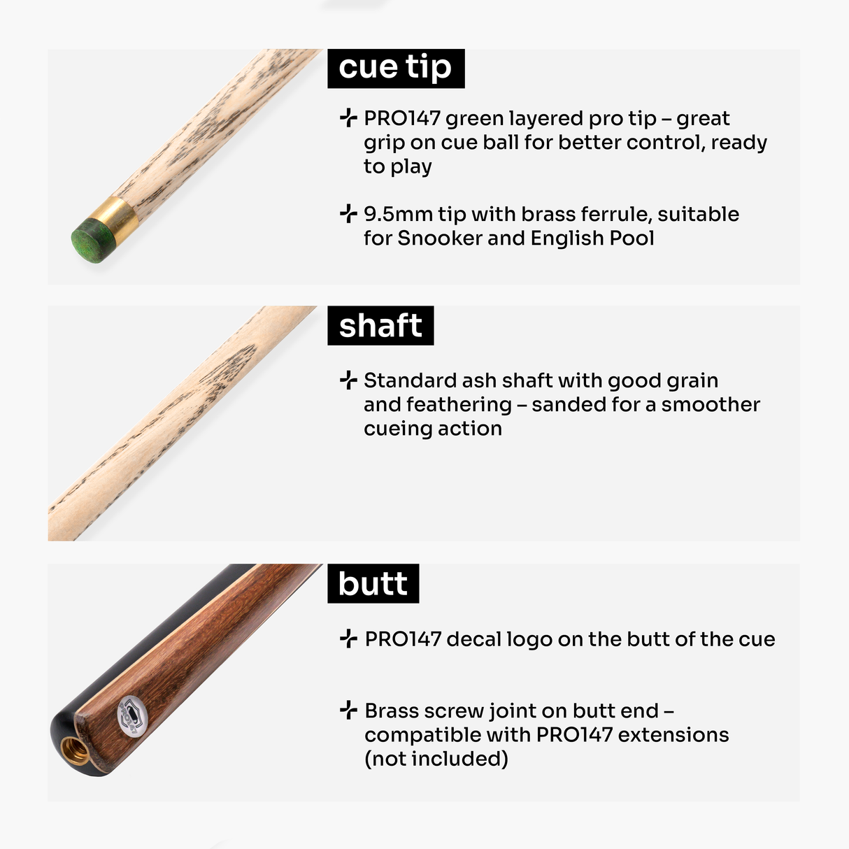 PRO147 Hurricane Black Walnut 3/4 Heavy Weight Snooker Pool Cue with 9.5mm Tip