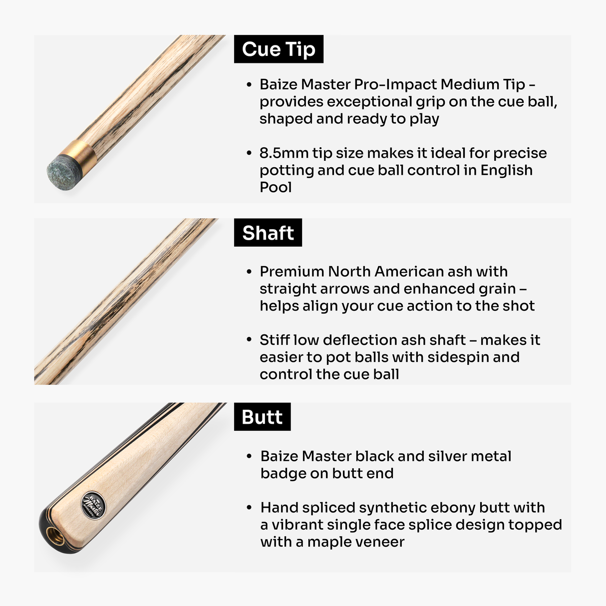 Baize Master BLACKLINE CLASSIC 2 Piece English Pool Cue and Case Set 8.5mm Pro Impact Tip