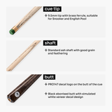 PRO147 Maple Eclipse 3/4 Joint Snooker and Pool Deluxe Cue, Case and Extensions Set with 9.5mm Green Layered Tip