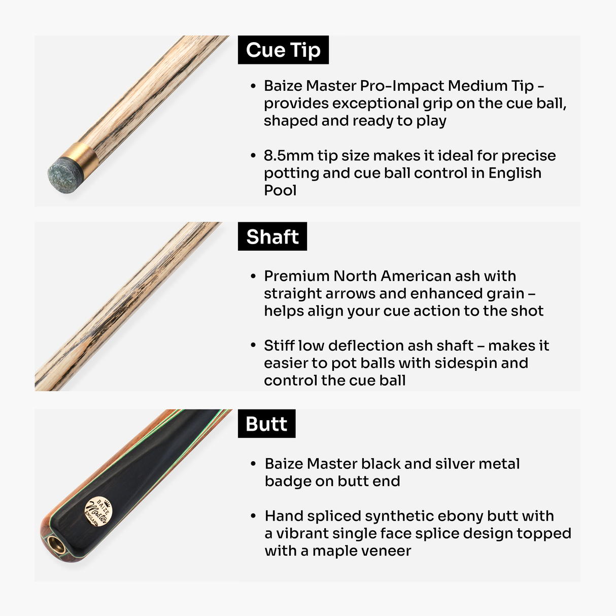 Baize Master Forest Marksman ¾ Joint English Pool Cue with 8.5mm Baize Master Pro Impact Hybrid Tip